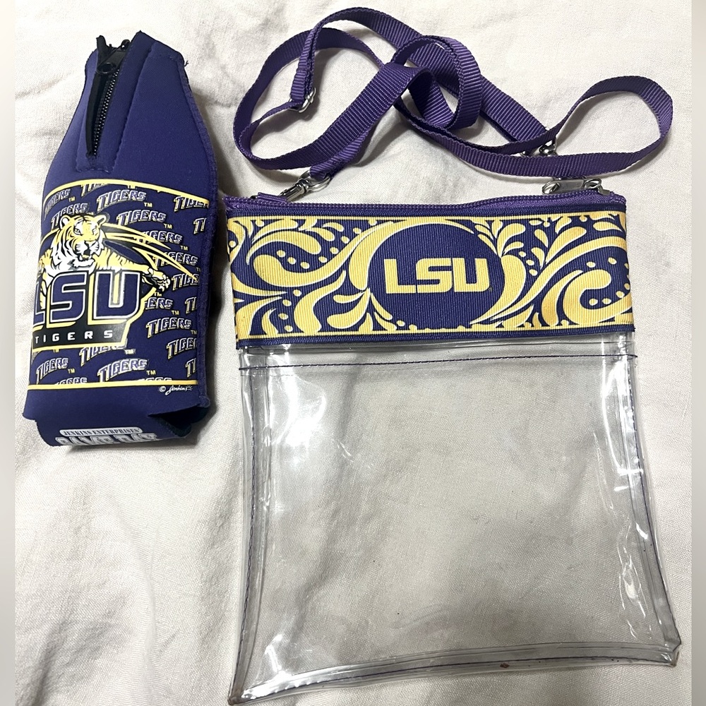 LSU Clear Crossbody Bag and Bottle Holder for Gameday EUC